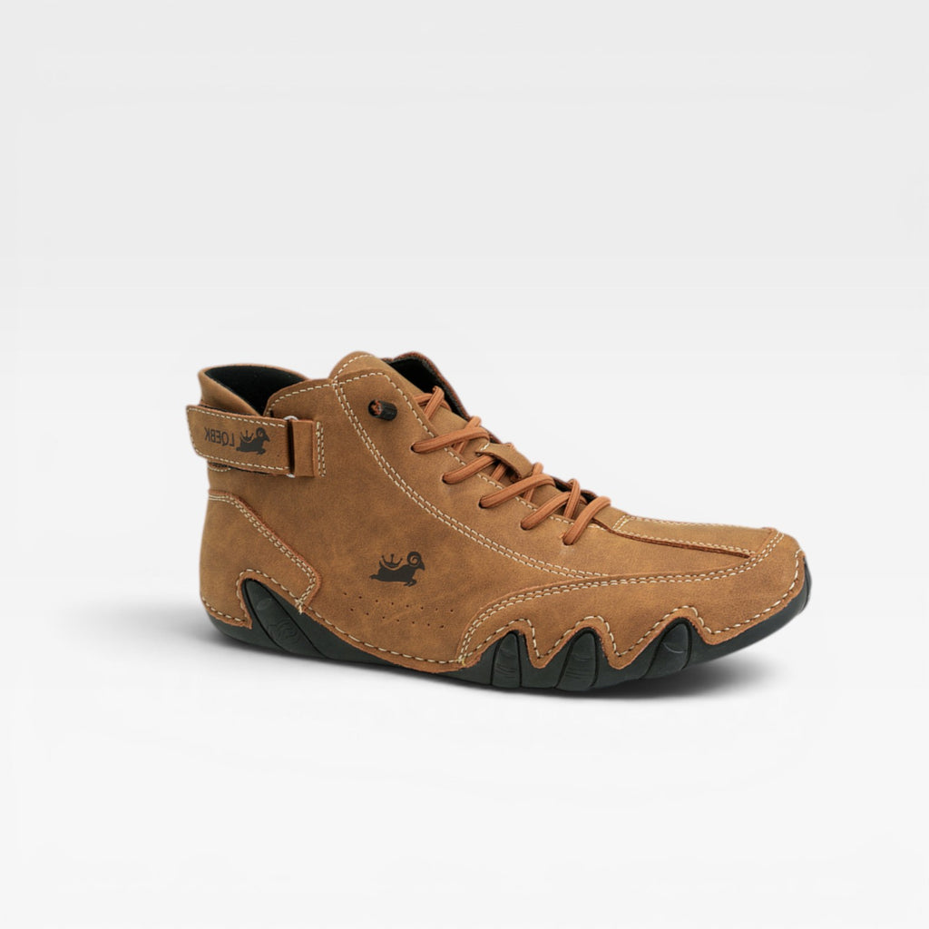 Men's Mid Top Leather Trainers – Casual Lace Up Comfortable Sneakers