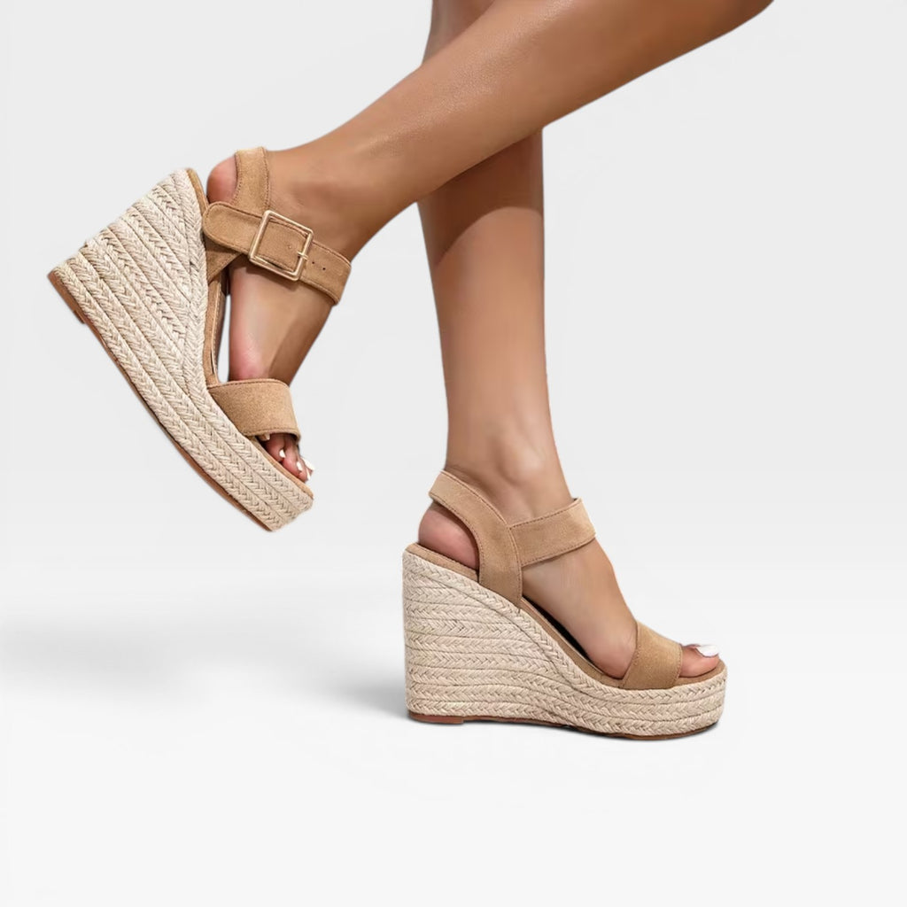 Sandales compensées espadrilles pour femmes – Style plateforme à bout ouvert avec bride à la cheville