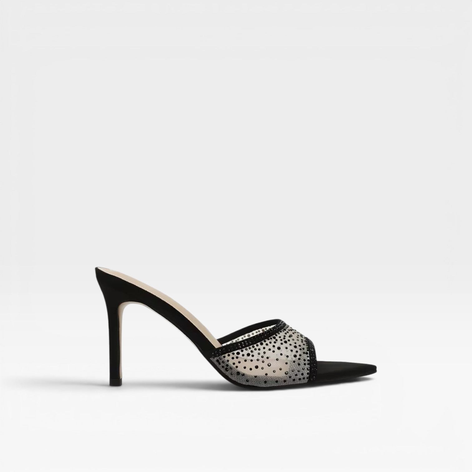 Women's Crystal Embellished Suede Heels – Elegant Pointed Toe Mule Stiletto for Party and Special Occasions