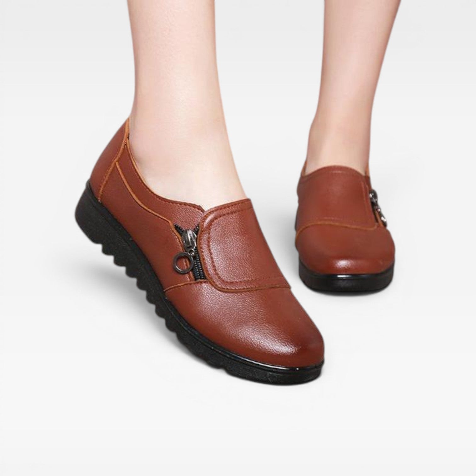Women's Leather Loafers – Zip Detail Comfort Slip On Shoes