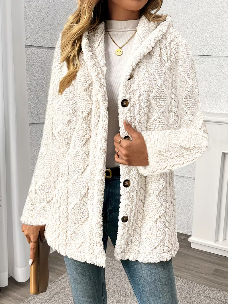 Women's Cosy Textured Hooded Teddy Coat
