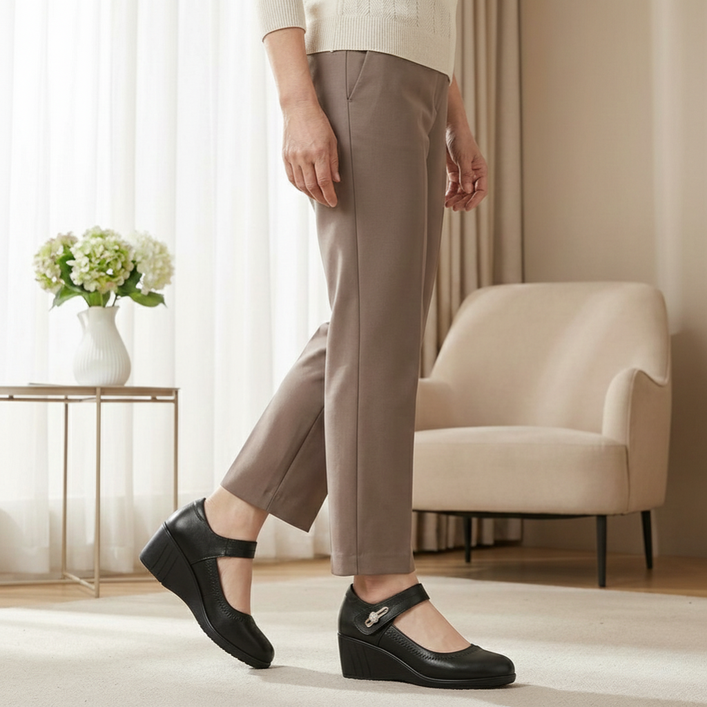 Women's Leather Mary Jane Pumps – Elegant Mid Heel Strap Shoes for Special Occasions
