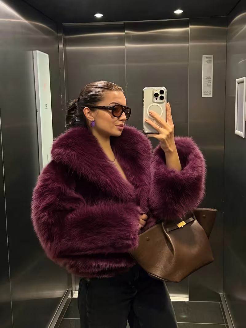 Women's Chic Faux Fur Cropped Coat
