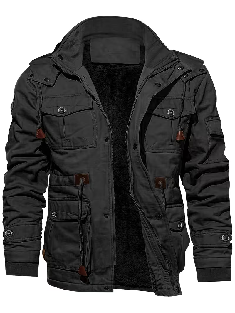 Men's Rugged Hooded Fleece-Lined Cargo Jacket