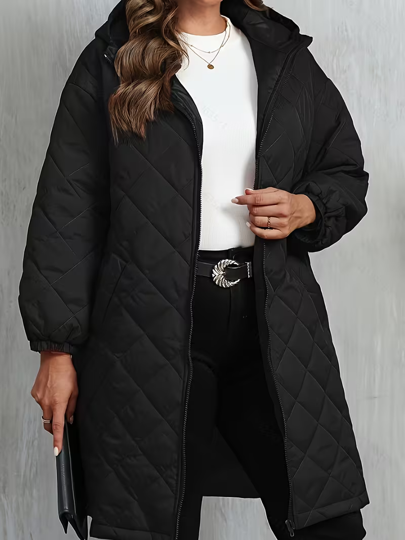 Women's Cosy Quilted Hooded Longline Coat
