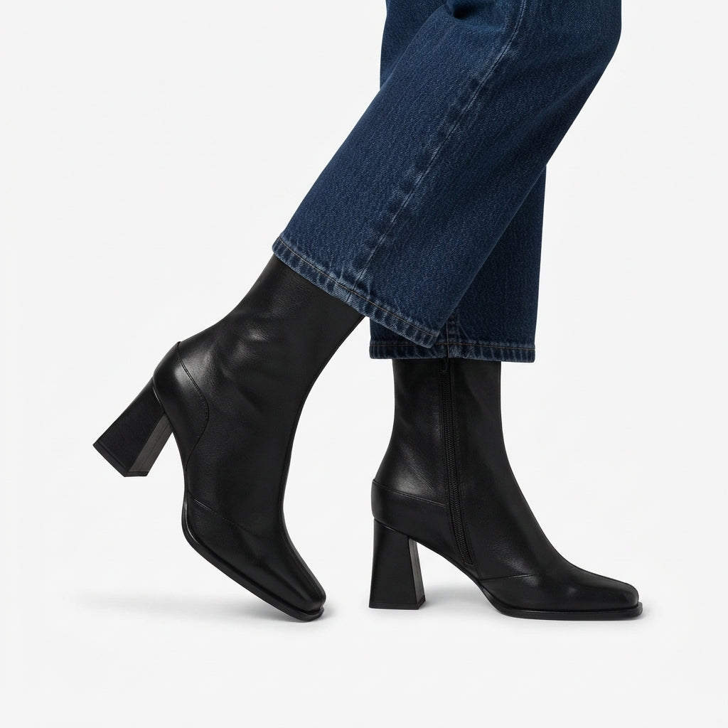 Women's Elegant Square Toe Heeled Ankle Boots