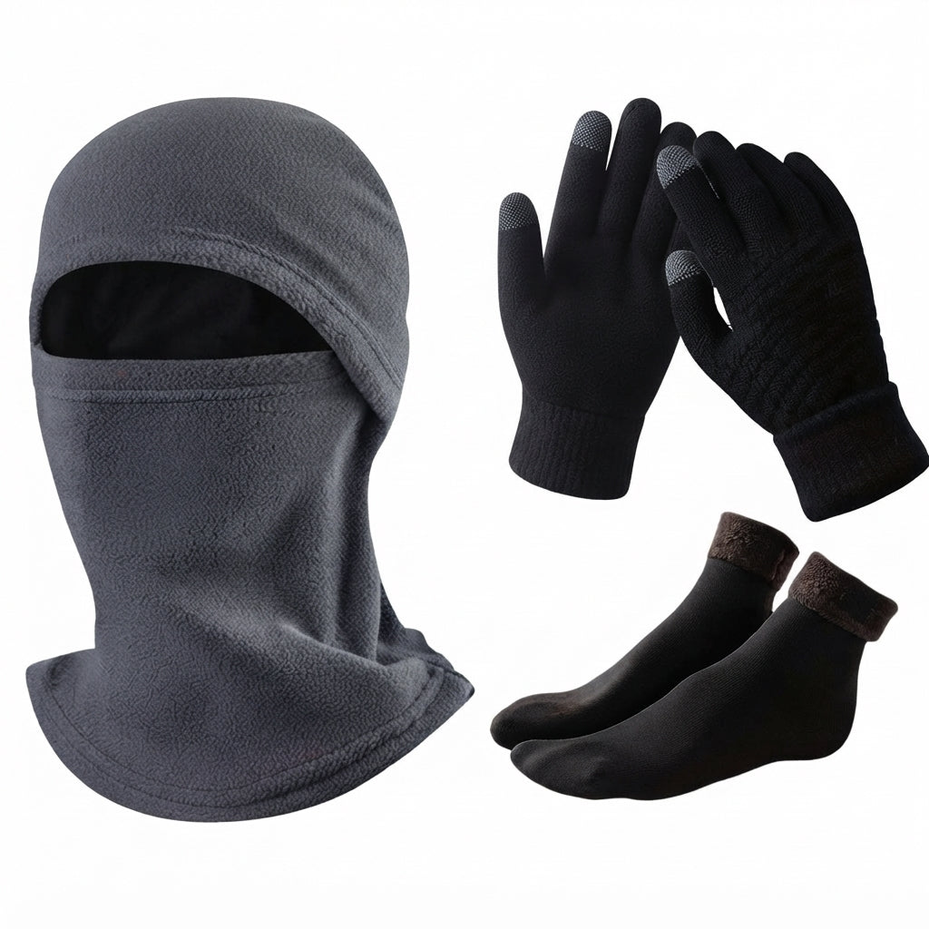 Unisex Cosy Fleece Winter Gloves, Socks & Balaclava Set
