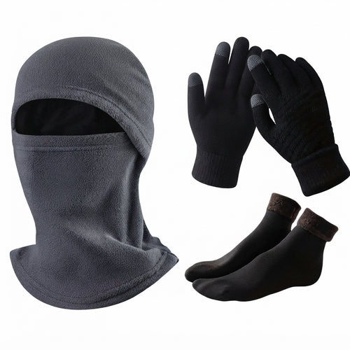 Fleece Winter Gloves, Socks & Balaclava Set