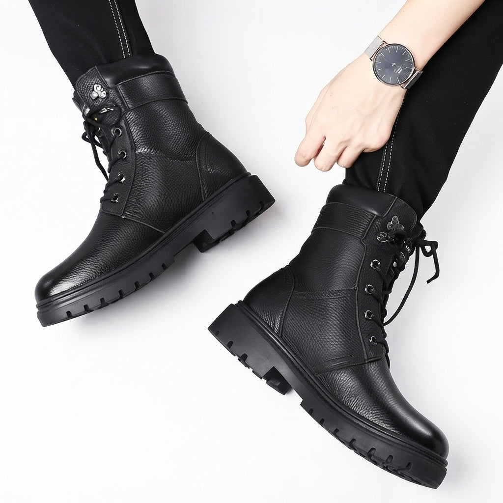 Men's Cosy Leather Combat Boots