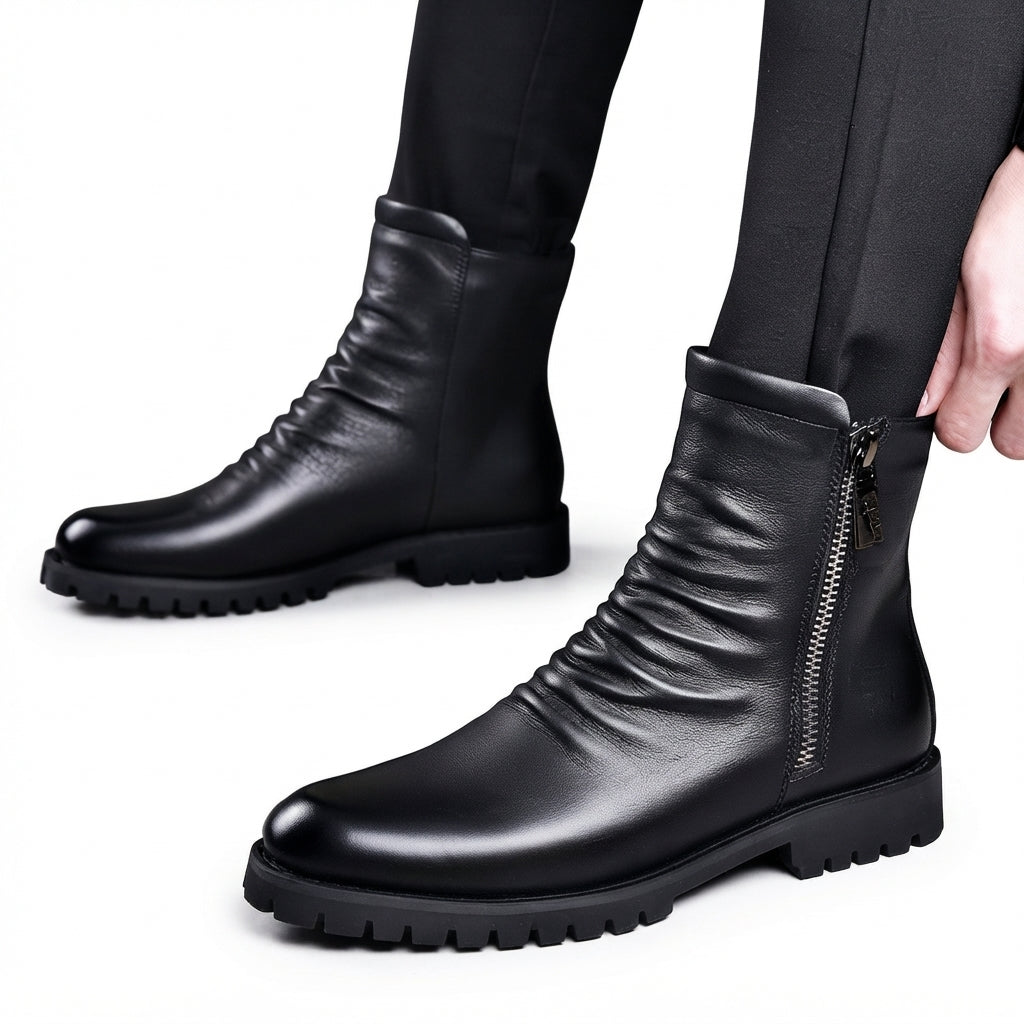 Men's Polished Slouch Leather Boots