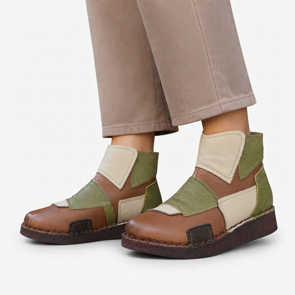 Women's Charming Colour Block Leather Ankle Boots