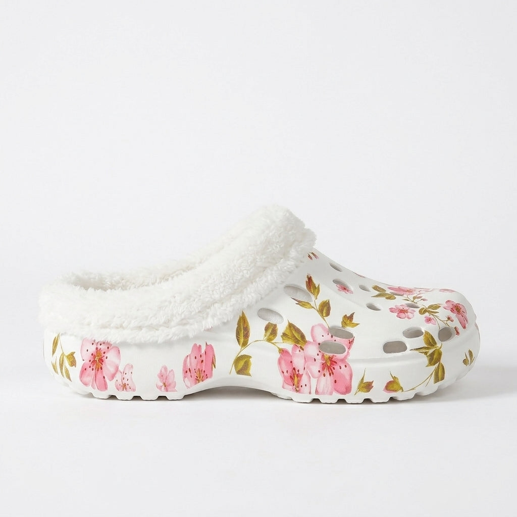 Women's Cosy Fleece-Lined Floral Clog Slippers