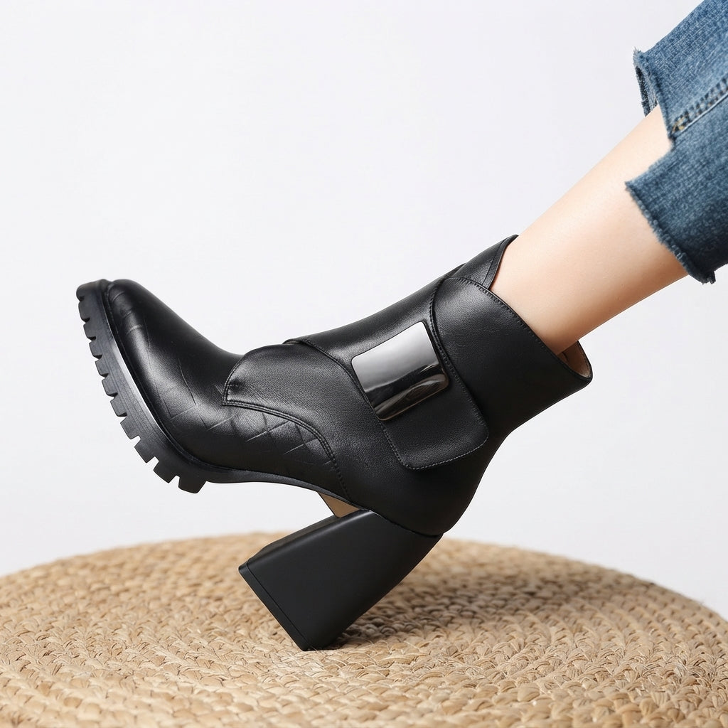 Women's Polished Pointed Toe Heeled Ankle Boots