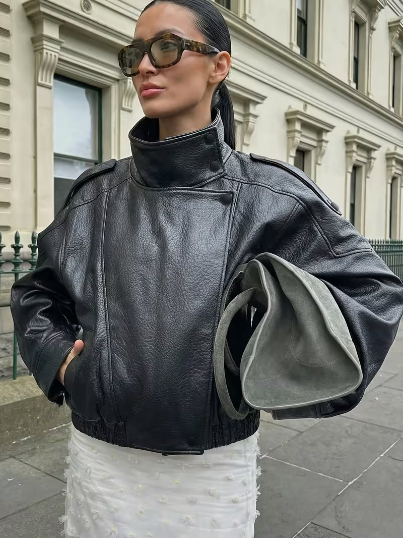 Women's Sophisticated Oversized Faux Leather Biker Jacket