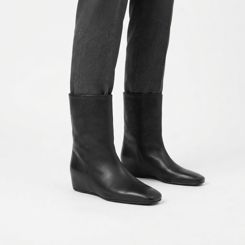 Women's Elegant Square Toe Leather Ankle Boots