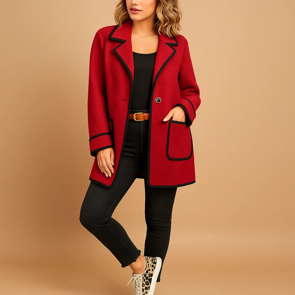 Women's Elegant Contrast-Trim Loose Coat