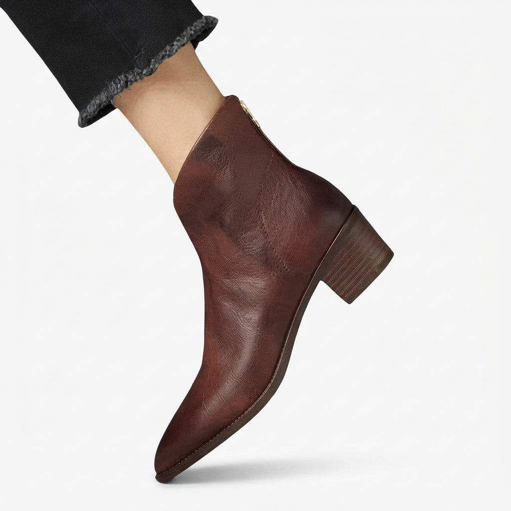 Women's Elegant Pointed Toe Leather Ankle Boots