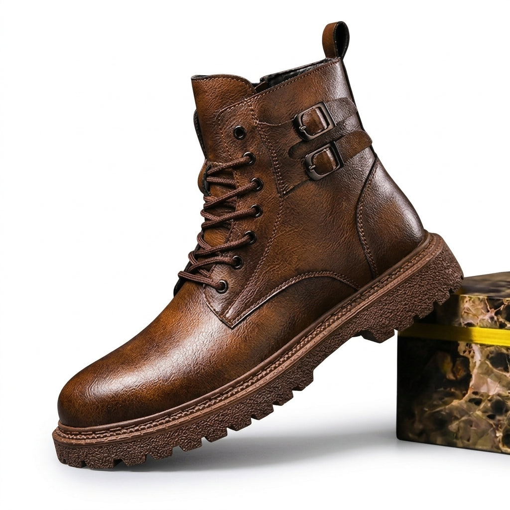 Men's Polished Leather Combat Boots