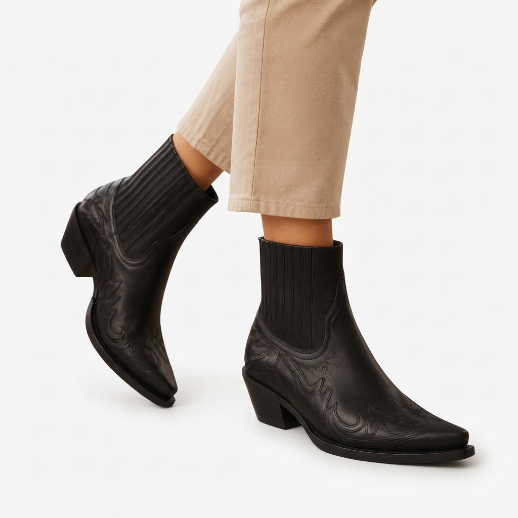 Women's Leather Cowboy Ankle Boots