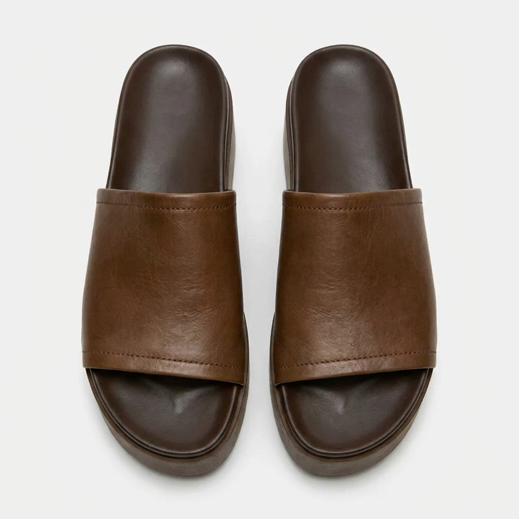 Women's Leather Flatform Slides – Minimalist Chunky Platform Sandals