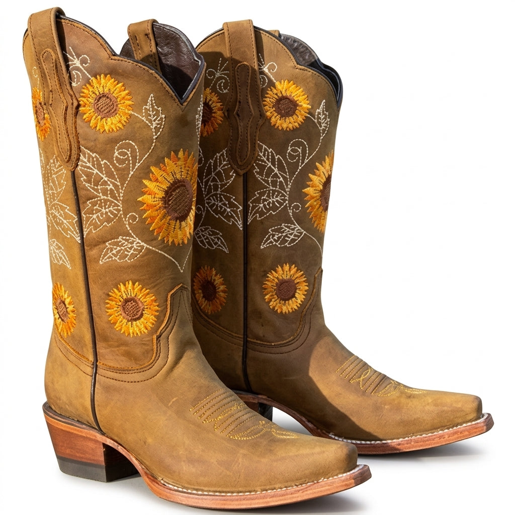 Women's Graceful Knee High Leather Cowboy Boots