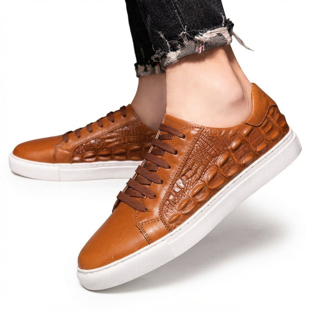 Men's Croc-Embossed Leather Trainers