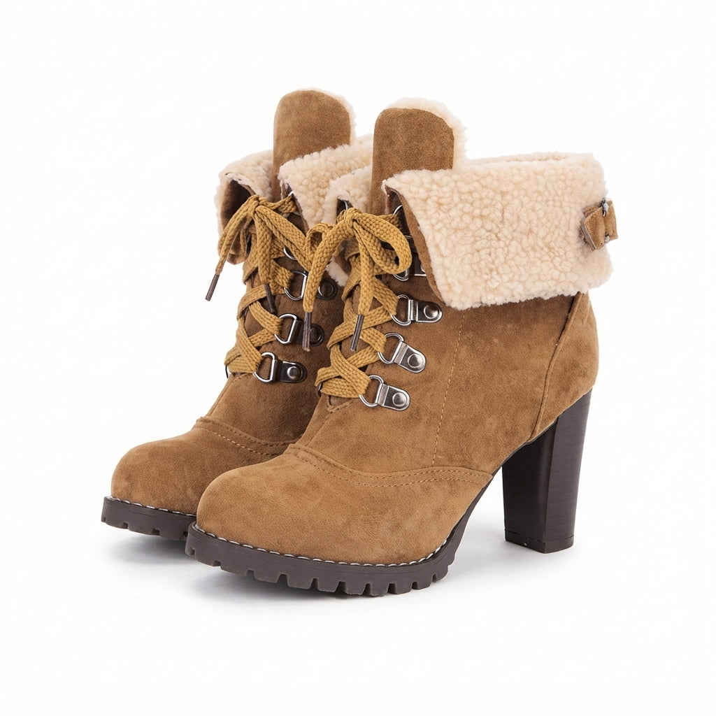 Women's Charming Fur-Trimmed Heeled Ankle Boots