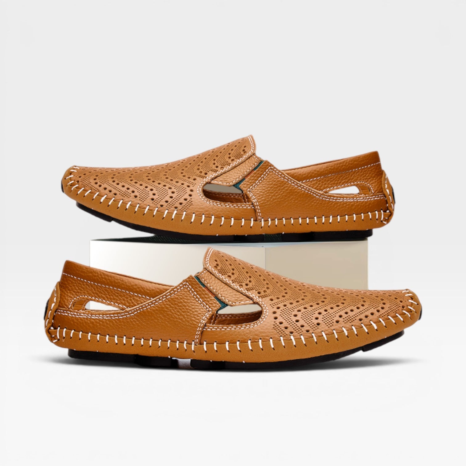 Men's Italian Style Leather Mules – Perforated Slip On Casual Summer Slides
