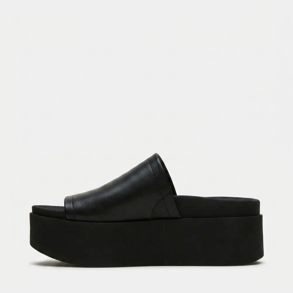 Women's Leather Flatform Slides – Minimalist Chunky Platform Sandals