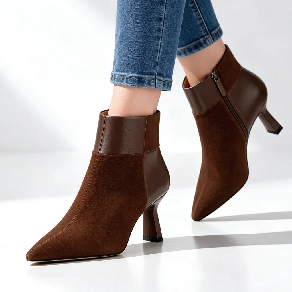Women's Polished Pointed Toe Heeled Ankle Boots