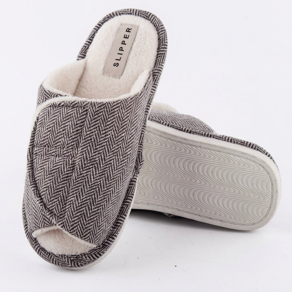 Men's Cosy Herringbone Open-Toe Slippers