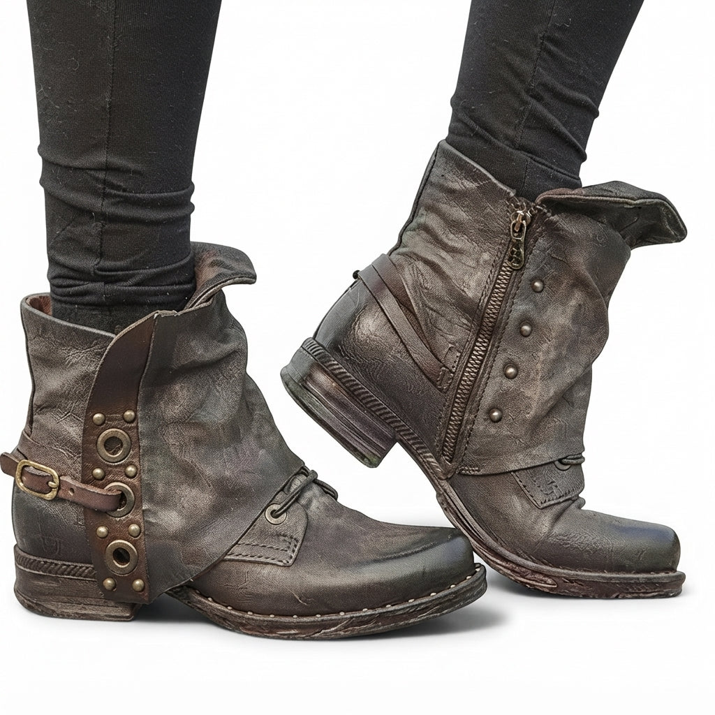 Women's Slouch Leather Biker Boots