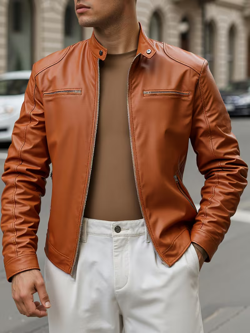 Men's Classic Faux Leather Biker Jacket