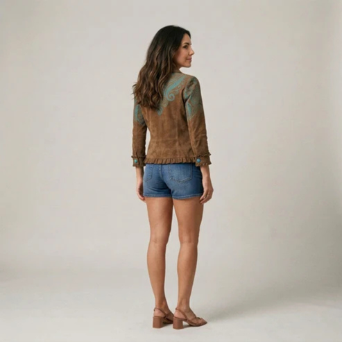 Women's Charming Paisley Print Ruffle Jacket