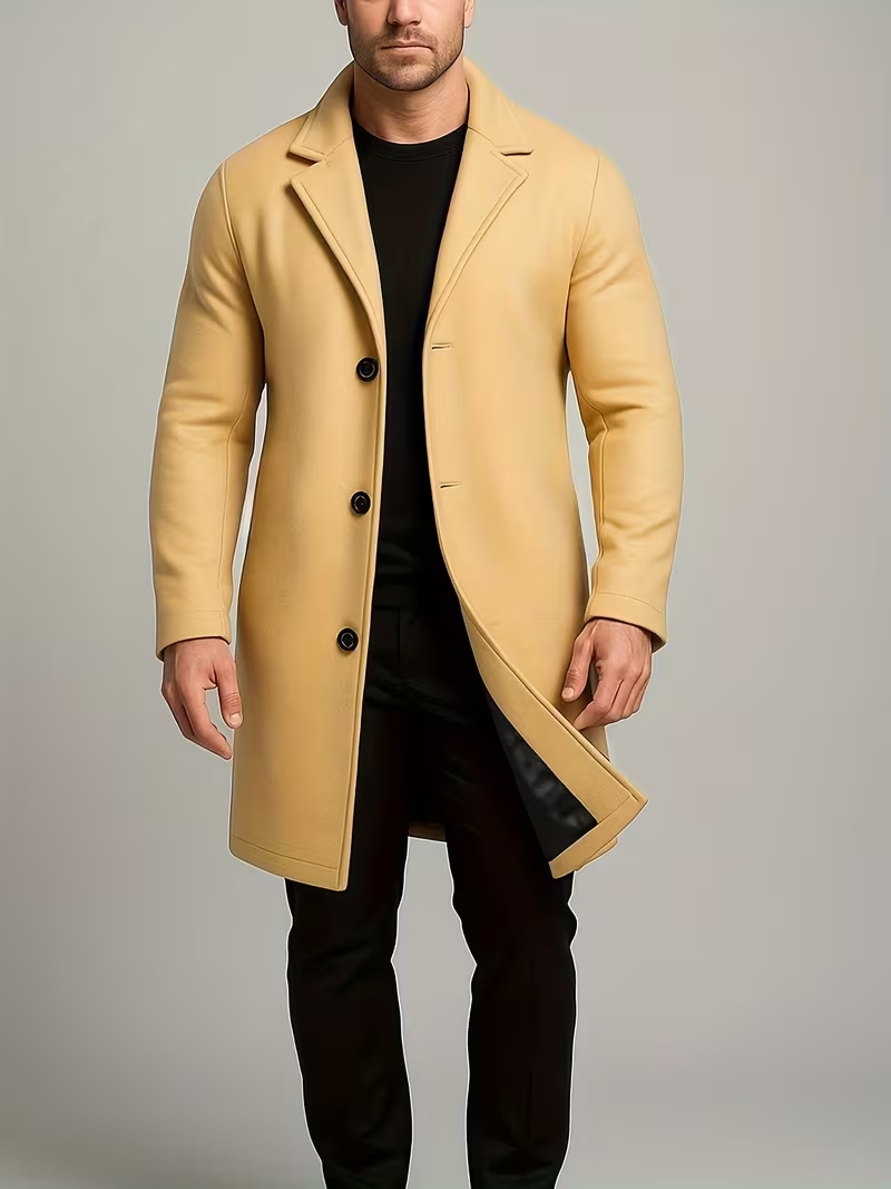 Men's Classic Single-Breasted Longline Overcoat