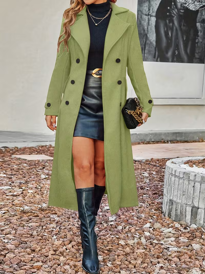 Women's Elegant Double-Breasted Longline Coat