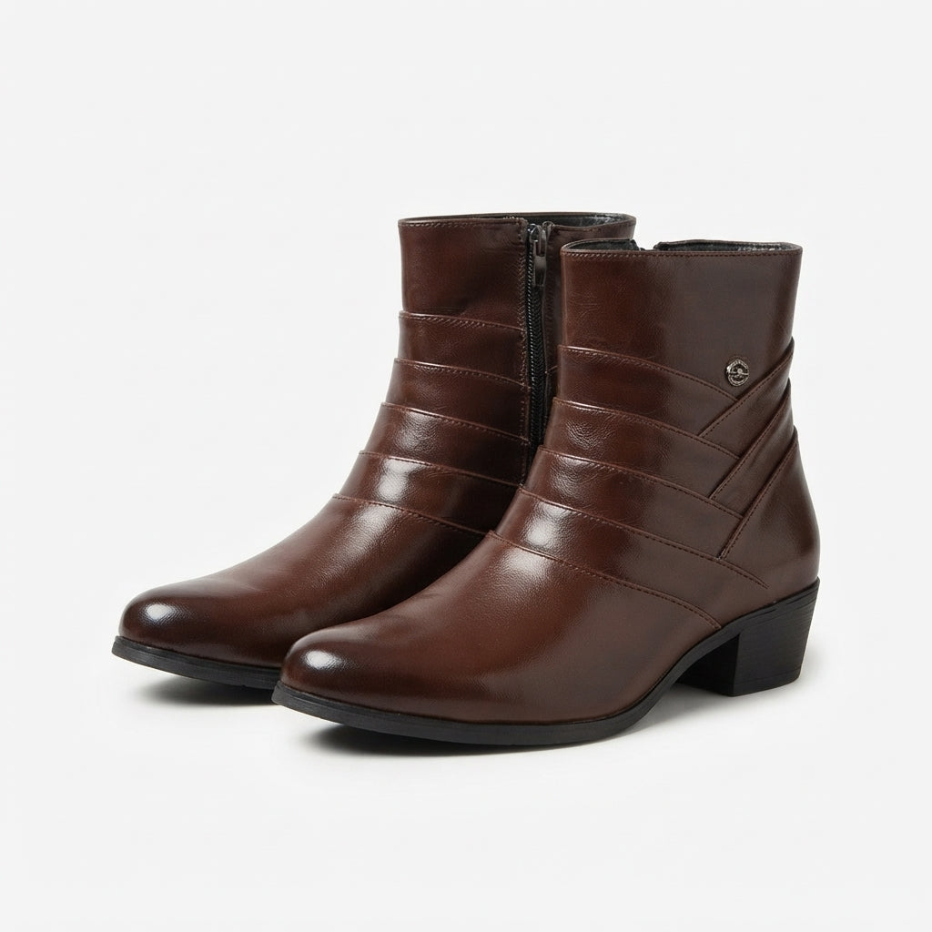 Men's Refined Leather Heeled Ankle Boots