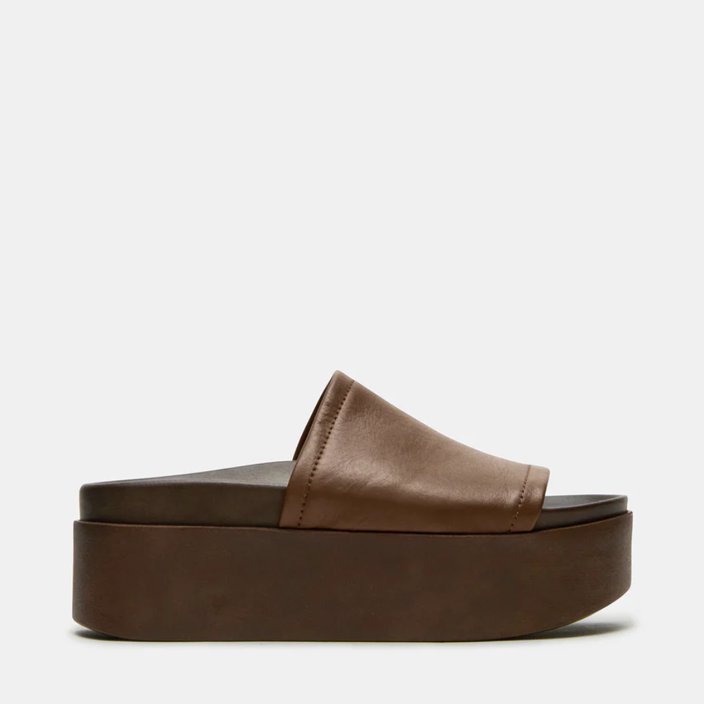 Women's Leather Flatform Slides – Minimalist Chunky Platform Sandals