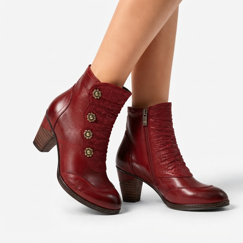 Women's Elegant Leather Heeled Ankle Boots