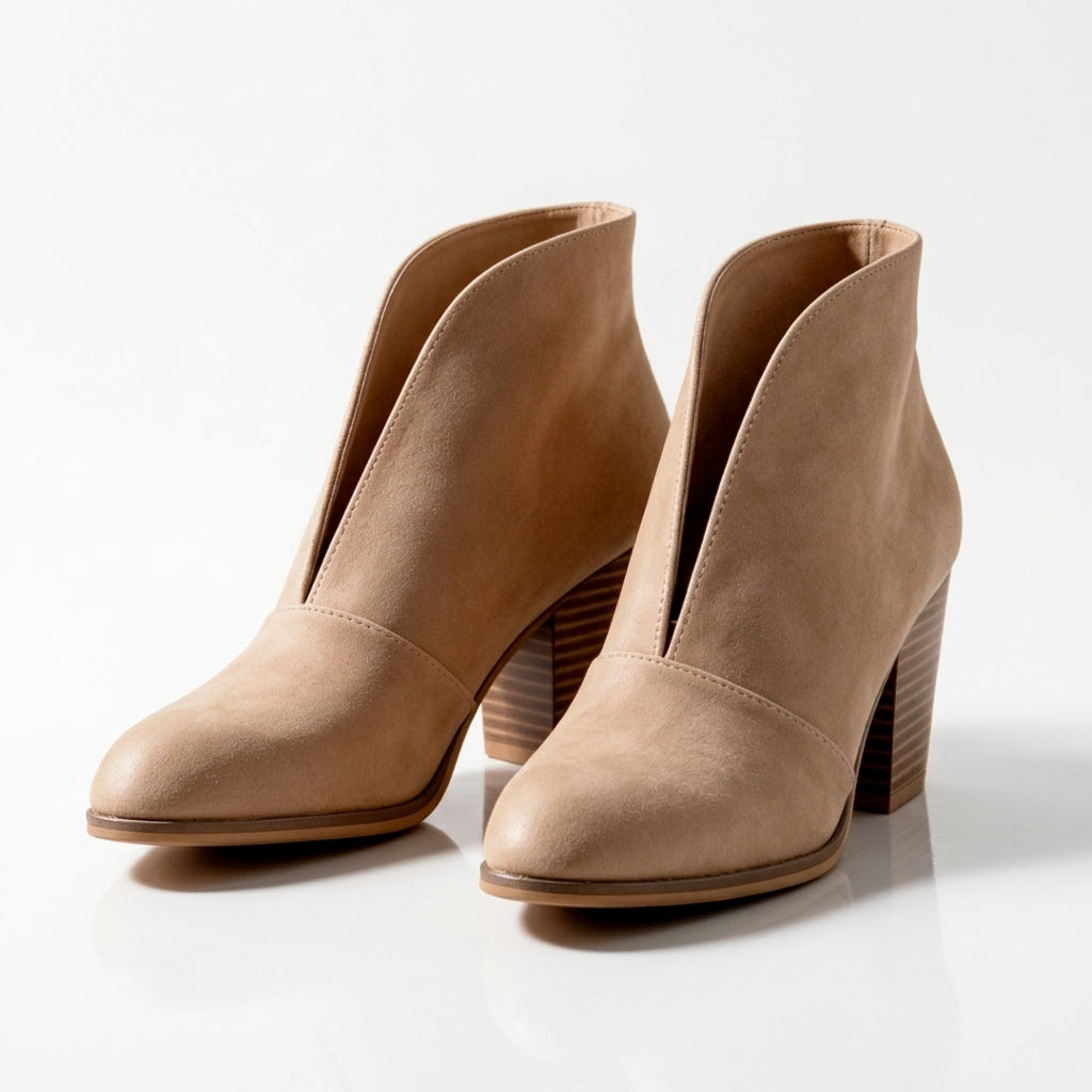 Women's Elegant V-Cut Heeled Ankle Boots