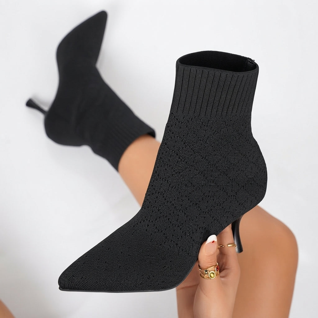 Women's Elegant Pointed Toe Kitten Heel Sock Boots