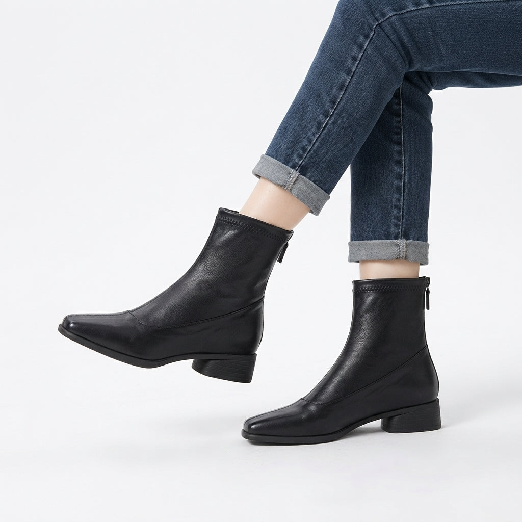 Women's Elegant Square Toe Heeled Ankle Boots