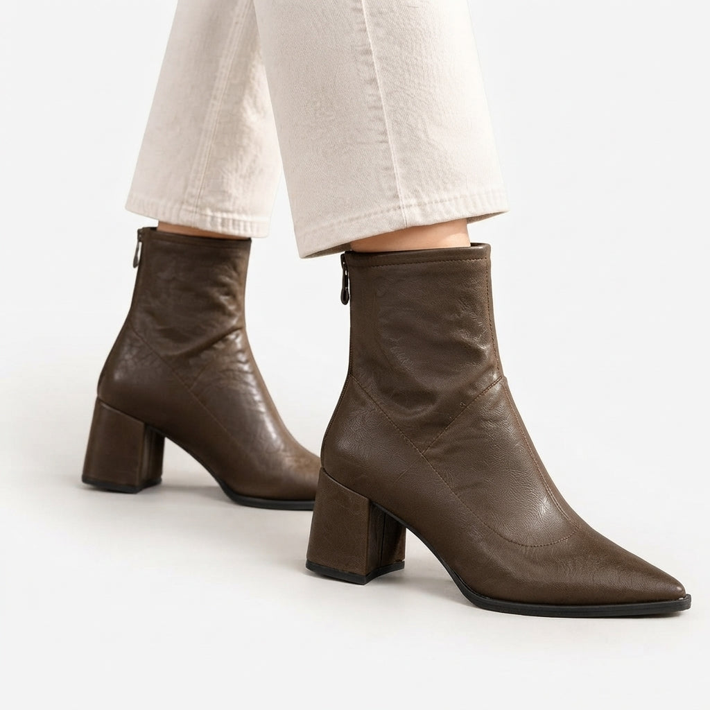 Women's Elegant Pointed Toe Heeled Ankle Boots