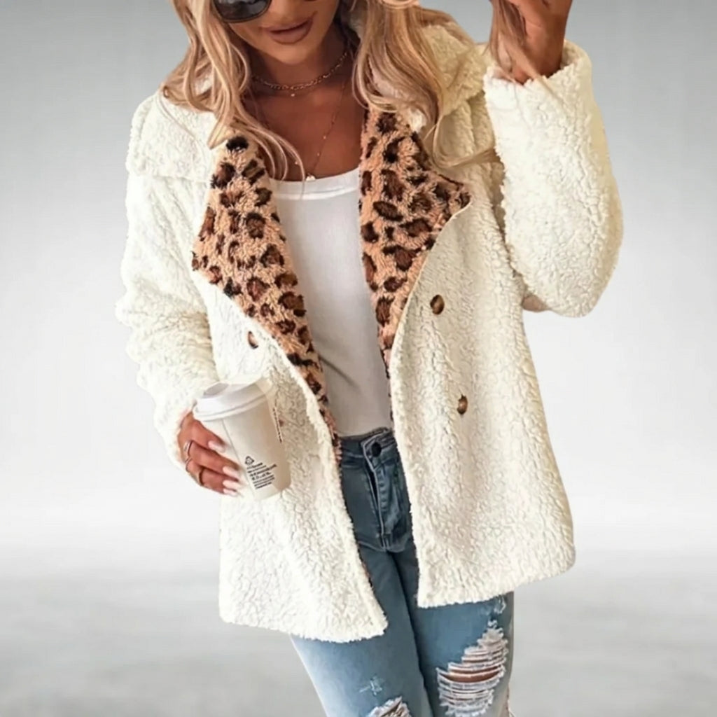 Women's Cosy Leopard-Trim Teddy Coat