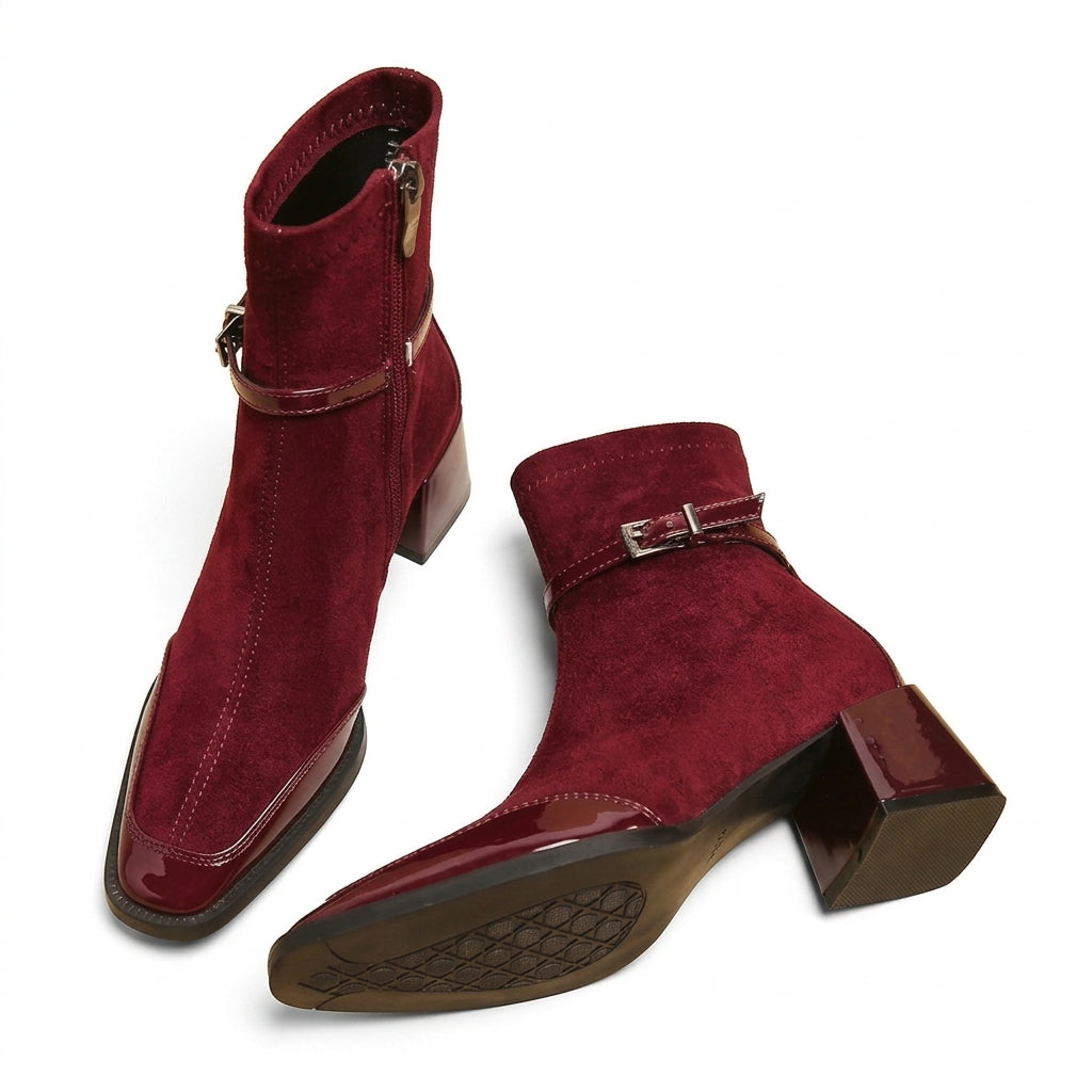 Women's Polished Suede Heeled Ankle Boots