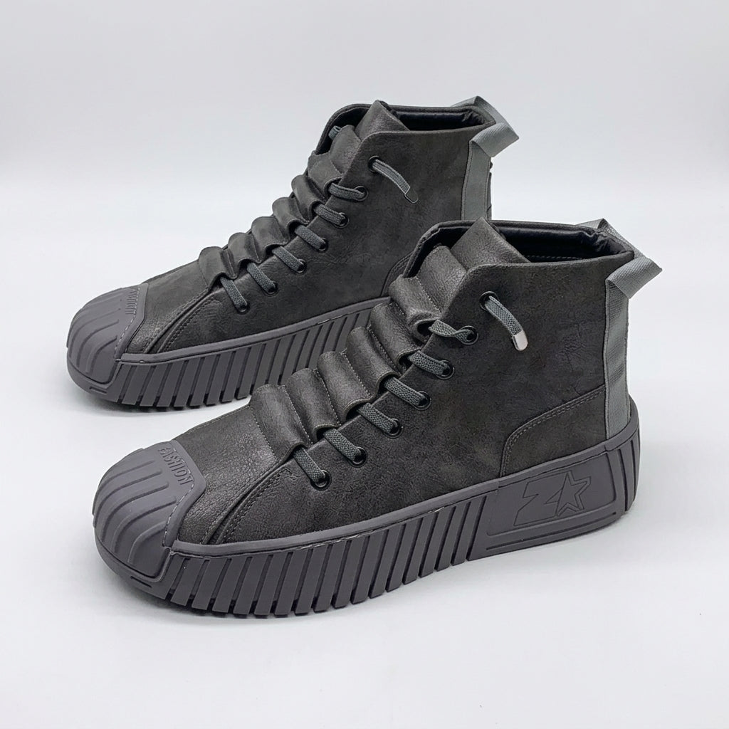 Men's Rugged Leather High-Top Trainers