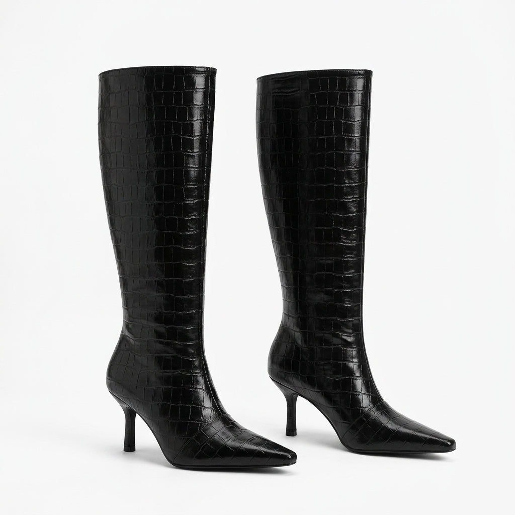 Women's Chic Pointed Toe Heeled Knee High Boots