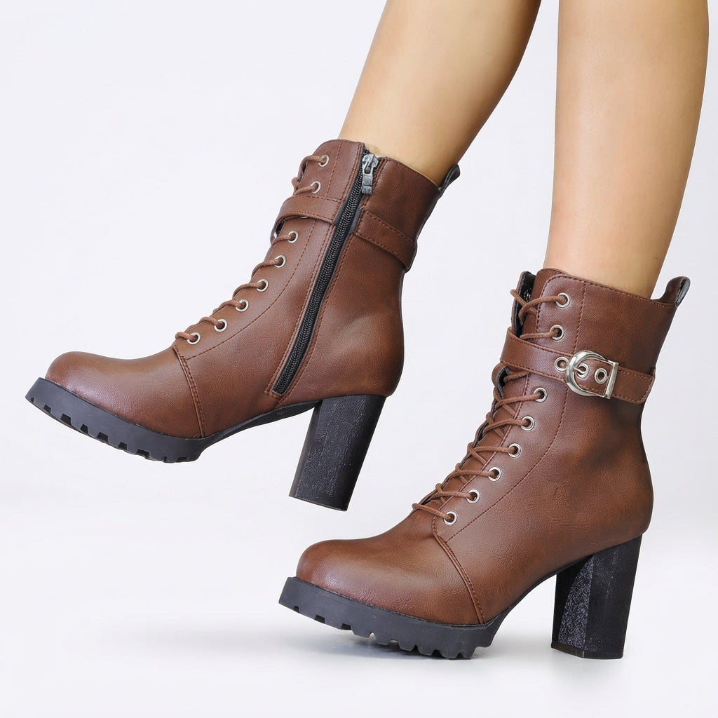 Women's Chic Heeled Combat Ankle Boots