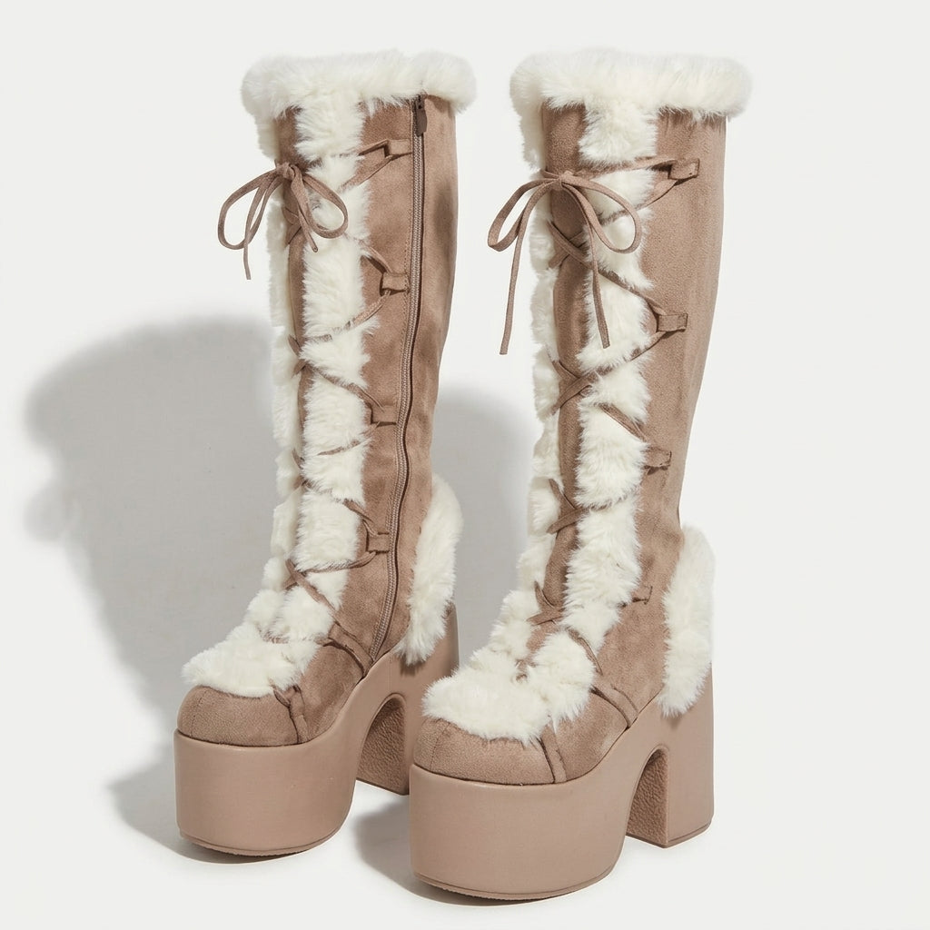 Women's Platform Knee High Suede Boots