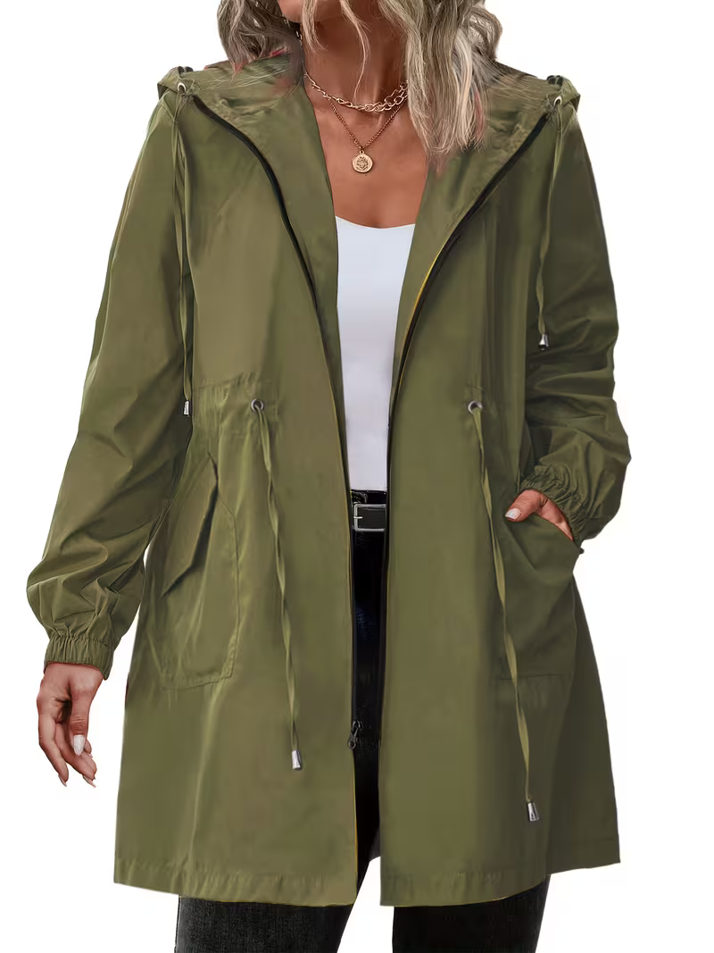 Women's Lightweight Hooded Drawstring Rain Jacket